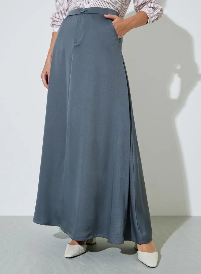 Styli Grey A-Line Maxi Skirt with Side Pocket
