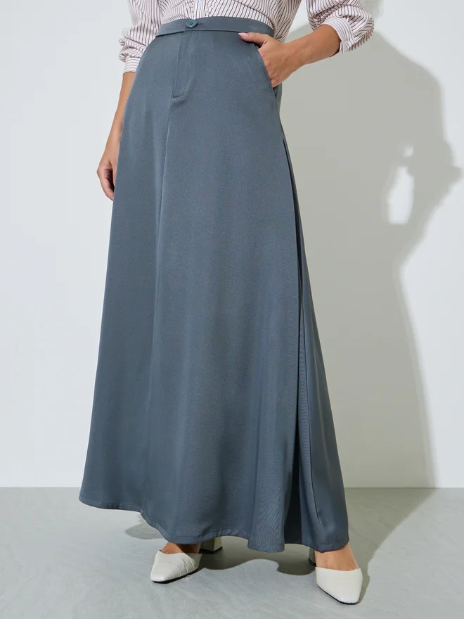Styli Styli Grey A-Line Maxi Skirt with Side Pocket