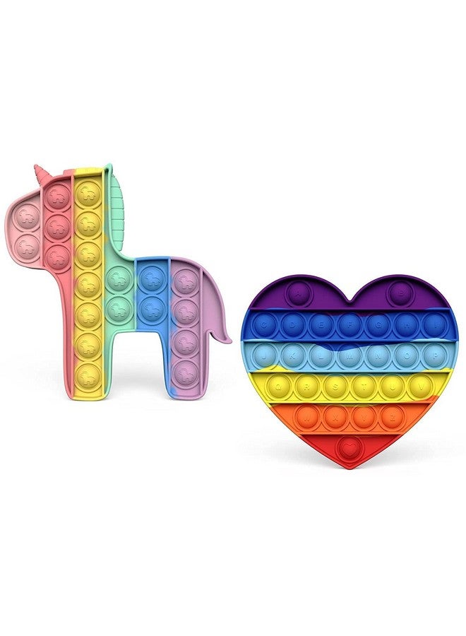ويش كي لعبة ويشكي الناعمة المصنوعة من السيليكون على شكل وحيد القرن والقلب بألوان قوس قزح الملونة، لعبة فقاعات حسية لتخفيف التوتر ومضادة للقلق ومرضية للأطفال والكبار (عبوة من قطعتين، متعددة الألوان) - Image 1
