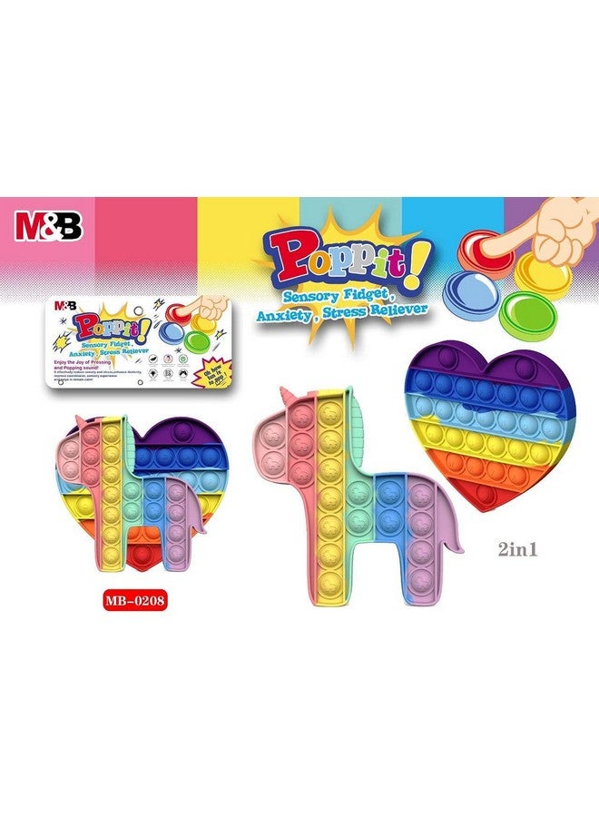 ويش كي لعبة ويشكي الناعمة المصنوعة من السيليكون على شكل وحيد القرن والقلب بألوان قوس قزح الملونة، لعبة فقاعات حسية لتخفيف التوتر ومضادة للقلق ومرضية للأطفال والكبار (عبوة من قطعتين، متعددة الألوان) - Image 4