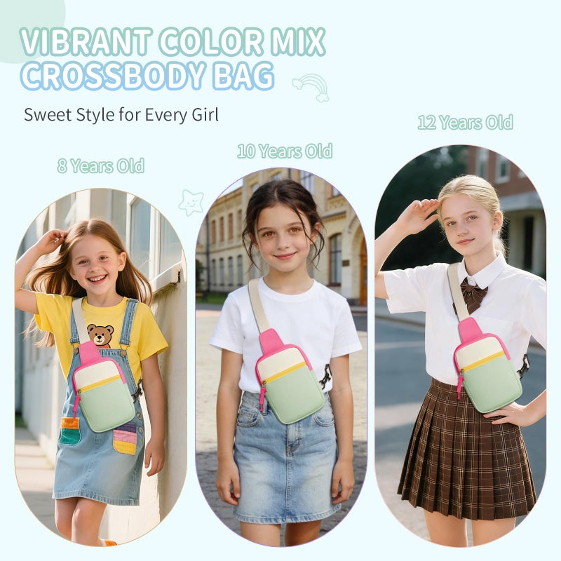 Cotmcor Easter Basket Stuffers for Teens Girls: Fanny Pack Birthday Gift for 8 9 10 11 12 Year Old Teen Girl Trendy Stuff, Preppy Colorblock Crossbody Bag Adjustable Sling Belt Bags Purse for Travel - Image 2
