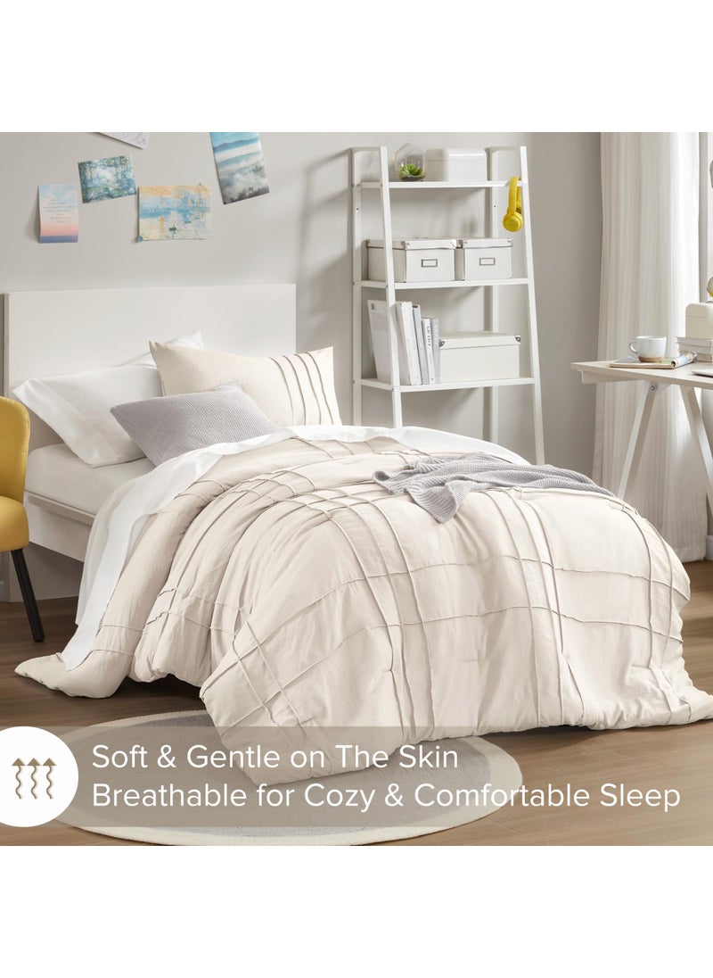Comfort Spaces Comfort Spaces Cream Twin Size Comforter Set - 2 Pieces Pintuck Pleated Bedding Sets  All Season Lightweight  Extra Softness Pre-Washed Microfiber Bed Set  Shams  Twin/Twin XL  - Image 2