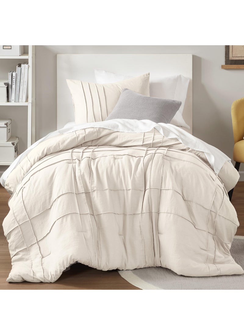 Comfort Spaces Comfort Spaces Cream Twin Size Comforter Set - 2 Pieces Pintuck Pleated Bedding Sets  All Season Lightweight  Extra Softness Pre-Washed Microfiber Bed Set  Shams  Twin/Twin XL  - Image 1