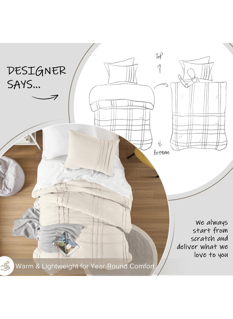 Comfort Spaces Comfort Spaces Cream Twin Size Comforter Set - 2 Pieces Pintuck Pleated Bedding Sets  All Season Lightweight  Extra Softness Pre-Washed Microfiber Bed Set  Shams  Twin/Twin XL  - Image 4