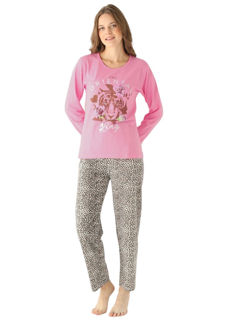 MARILYN MOOD Women's 2-Piece Sleepwear Loungewear Top and Pants Turkish Cotton Pajama Set Hot Pink 