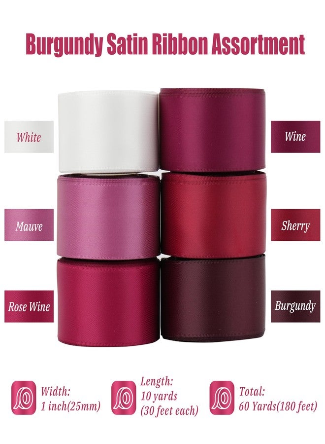 MAYREEL Burgundy Satin Ribbon 1 Inch Dark Red Maroon Ribbon for Gift Wrapping Crafts Wedding Bridal Shower Party Christmas Tree Decorations 6 Rolls 10 Yards Each Color Total 60 Yards - Image 2