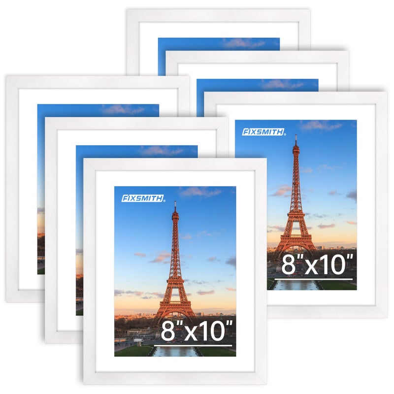 FIXSMITH 8x10 Picture Frame Bulk-6 Pack, Photo Frame with HD Plexiglass, Display Pictures 5x7 with Mat or 8x10 Without Mat, White Picture Frames Collage Wall Decor, Wall & Tabletop Picture Frames - Image 1
