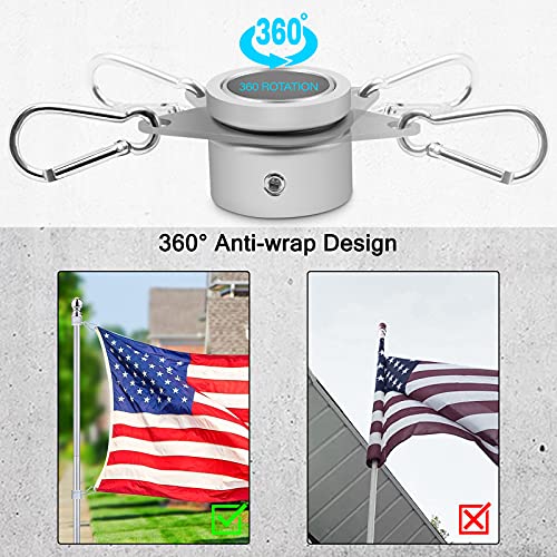 Anovo Flag Pole Rings, Aluminum Alloy Flagpole Rings 360° Rotating Anti Wrap Flag Mounting Ring, Spinning Flag Pole Clips with Carabiner for 0.75-1.02 Inch Diameter- Pack of 4 (Matte Silver) - Image 2
