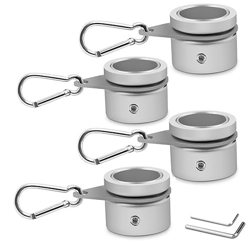 Anovo Flag Pole Rings, Aluminum Alloy Flagpole Rings 360° Rotating Anti Wrap Flag Mounting Ring, Spinning Flag Pole Clips with Carabiner for 0.75-1.02 Inch Diameter- Pack of 4 (Matte Silver) - Image 1