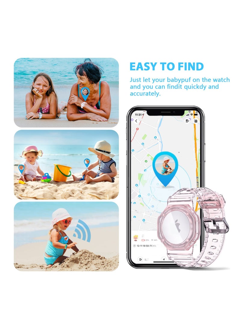 KASTWAVE 2 Pack for AirTag Bracelet for Kids,TPU Watch Band Holder Compatible with Apple Air Tag, Adjustable Wristband for Airtag Accessories for Toddler Baby Children Elders (Blue+Pink) - Image 4