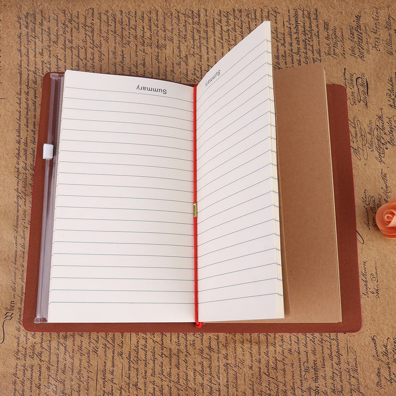 Classic PU Leather Travel Notebook Personalized Journal Diary Refillable Notepad (Red) - Image 1