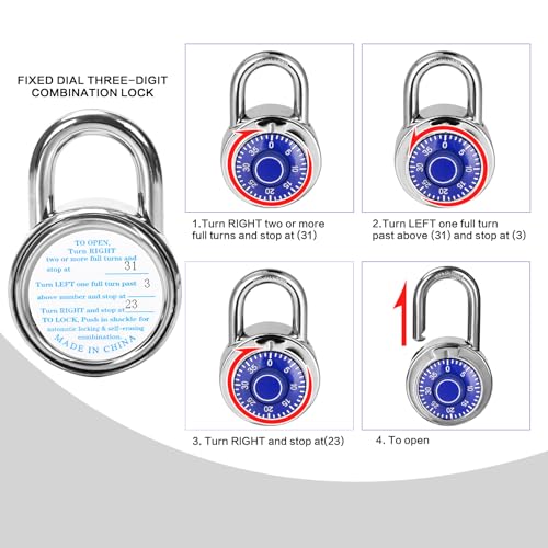 HZSY Combination Padlock 1 Pack, Fixed Dial Combination Padlock with Different Combinations, 2 in. Wide. Blue Turntable, Lock for Gym & Locker, School, Toolbox, and More - Image 3