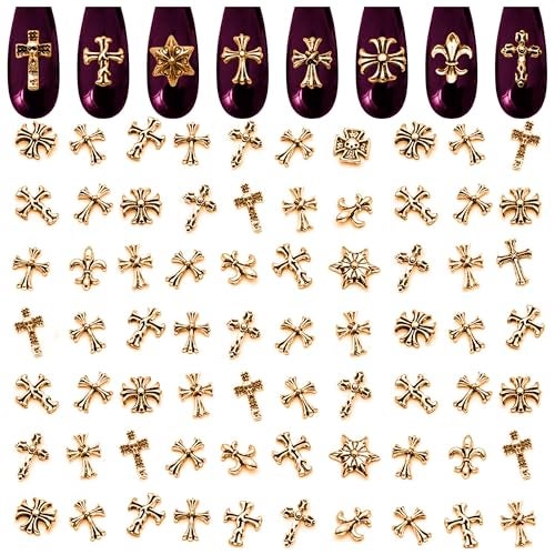 ZOKLU Gold Cross Nail Charms – 100 Pcs Set Gold Nail Charms and Gems in Acrylic & Metal Alloy, Durable 3D Cross Shapes for Trendy & Artistic Designs – Easy-to-Apply Accessories for Eye-Catching Manicures - Image 1