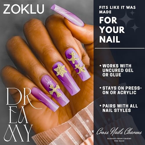 ZOKLU Gold Cross Nail Charms – 100 Pcs Set Gold Nail Charms and Gems in Acrylic & Metal Alloy, Durable 3D Cross Shapes for Trendy & Artistic Designs – Easy-to-Apply Accessories for Eye-Catching Manicures - Image 4