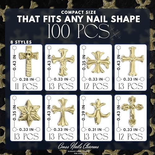 ZOKLU Gold Cross Nail Charms – 100 Pcs Set Gold Nail Charms and Gems in Acrylic & Metal Alloy, Durable 3D Cross Shapes for Trendy & Artistic Designs – Easy-to-Apply Accessories for Eye-Catching Manicures - Image 2