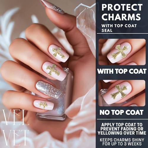 ZOKLU Gold Cross Nail Charms – 100 Pcs Set Gold Nail Charms and Gems in Acrylic & Metal Alloy, Durable 3D Cross Shapes for Trendy & Artistic Designs – Easy-to-Apply Accessories for Eye-Catching Manicures - Image 5