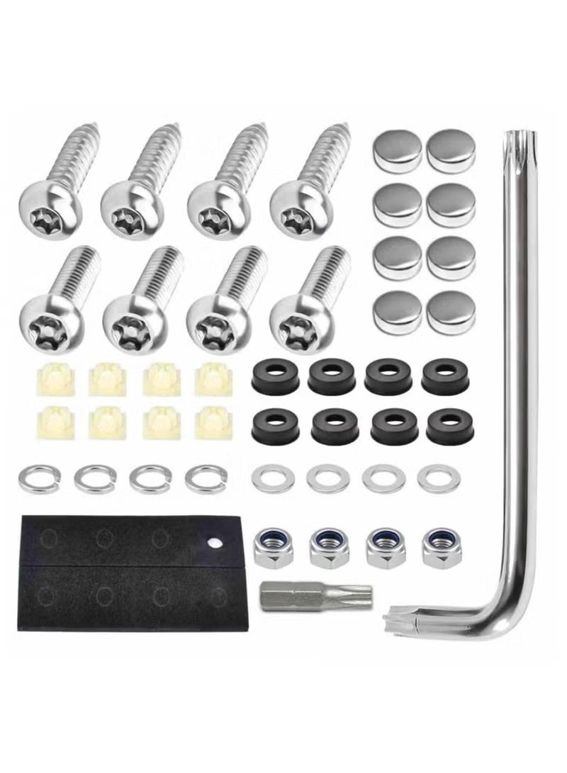 مجموعة براغي لوحات ترخيص السيارات المضادة للسرقة، أدوات تثبيت من الفولاذ المقاوم للصدأ لإطارات لوحات السيارات، أغطية براغي برؤوس الأزرار، مجموعات أدوات التثبيت للوحات ترخيص السيارات الأمامية والخلفية - Image 1