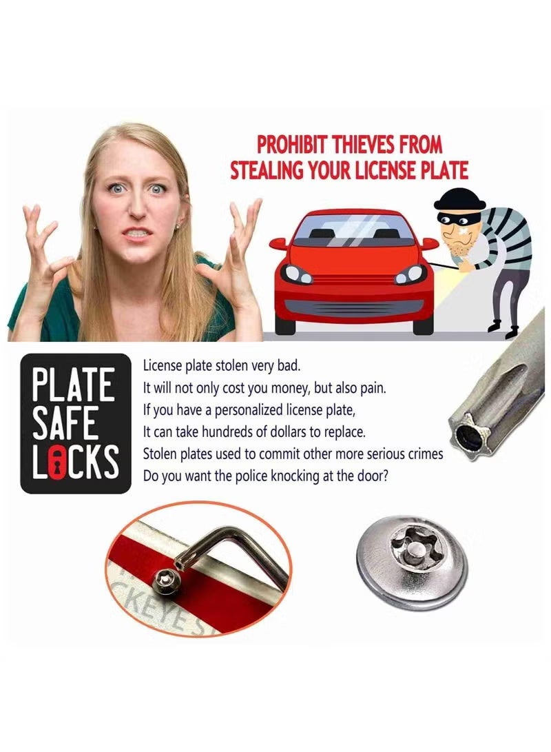 مجموعة براغي لوحات ترخيص السيارات المضادة للسرقة، أدوات تثبيت من الفولاذ المقاوم للصدأ لإطارات لوحات السيارات، أغطية براغي برؤوس الأزرار، مجموعات أدوات التثبيت للوحات ترخيص السيارات الأمامية والخلفية - Image 2