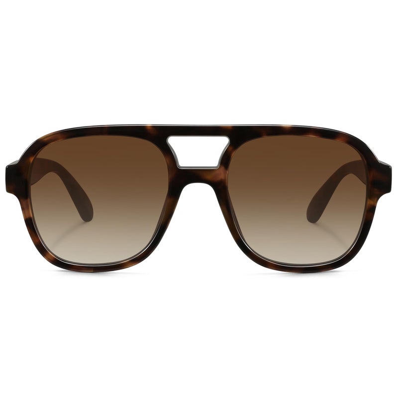 Fozono Retro Oversized Aviator Sunglasses Women Trendy Vintage Square Large Tangle Free Aviators Double Bridge Sun Glasses Tortoise Frame/Gradient Brown Lens - Image 1