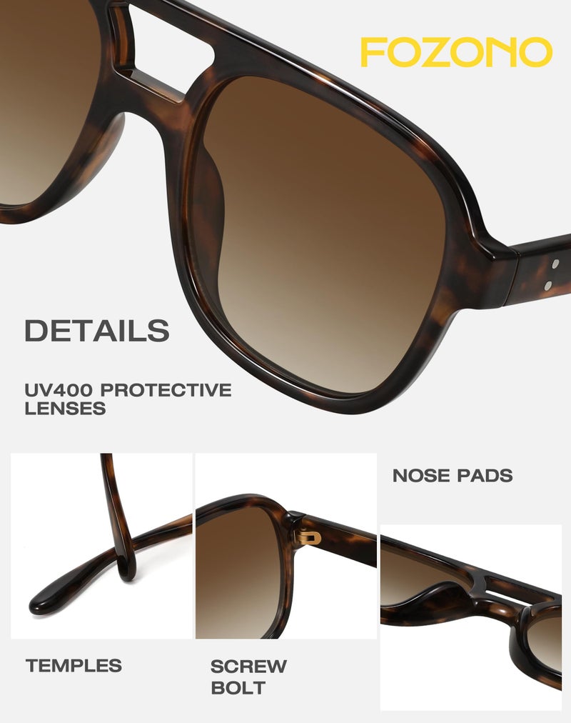 Fozono Retro Oversized Aviator Sunglasses Women Trendy Vintage Square Large Tangle Free Aviators Double Bridge Sun Glasses Tortoise Frame/Gradient Brown Lens - Image 5