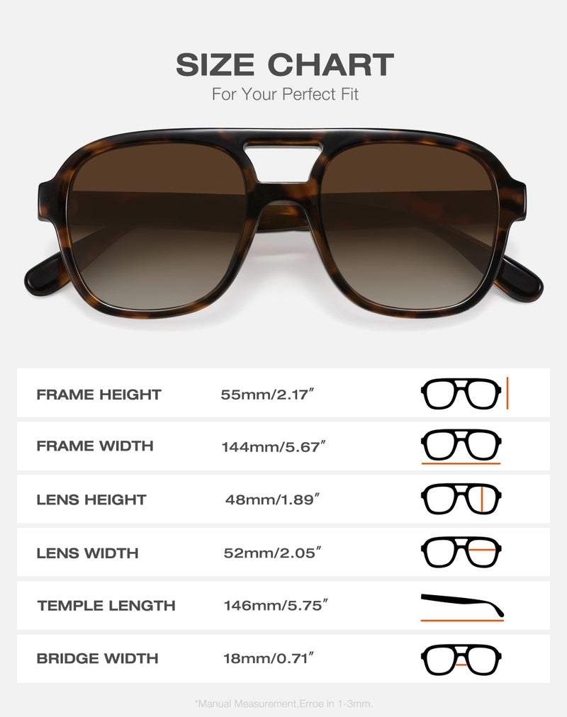 Fozono Retro Oversized Aviator Sunglasses Women Trendy Vintage Square Large Tangle Free Aviators Double Bridge Sun Glasses Tortoise Frame/Gradient Brown Lens - Image 4