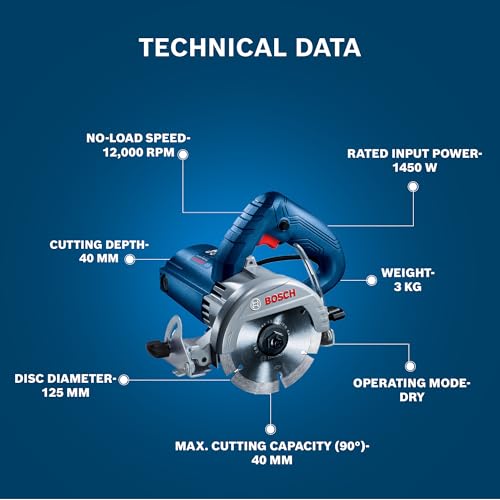 Bosch GDC 141 Professional Diamond Tile/Stone/Marble Cutter, 1450W, 125 mm, 12000 rpm, 3 kg + Hex Key, Hexagon Socket Wrench - Image 5
