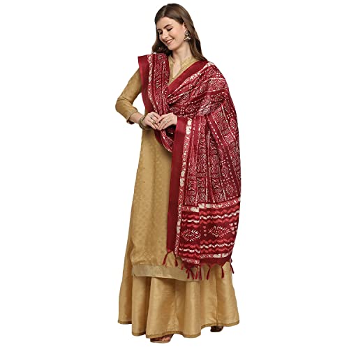 KEMZA Women's Block Printed Cotton Silk Dupatta (Red_Free size) - Image 3