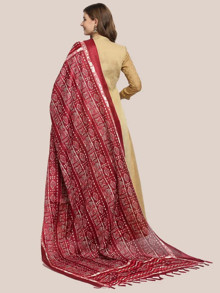 KEMZA Women's Block Printed Cotton Silk Dupatta (Red_Free size) - Image 4