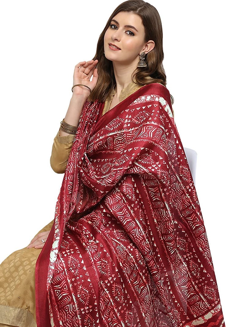 KEMZA Women's Block Printed Cotton Silk Dupatta (Red_Free size) - Image 2