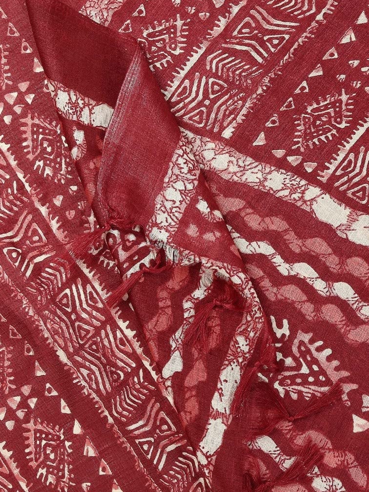 KEMZA Women's Block Printed Cotton Silk Dupatta (Red_Free size) - Image 5