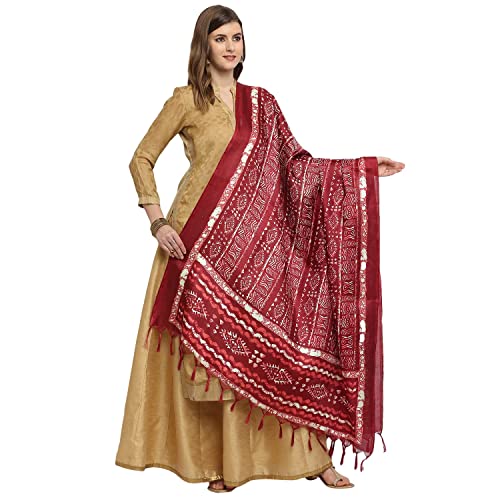 KEMZA Women's Block Printed Cotton Silk Dupatta (Red_Free size) - Image 1