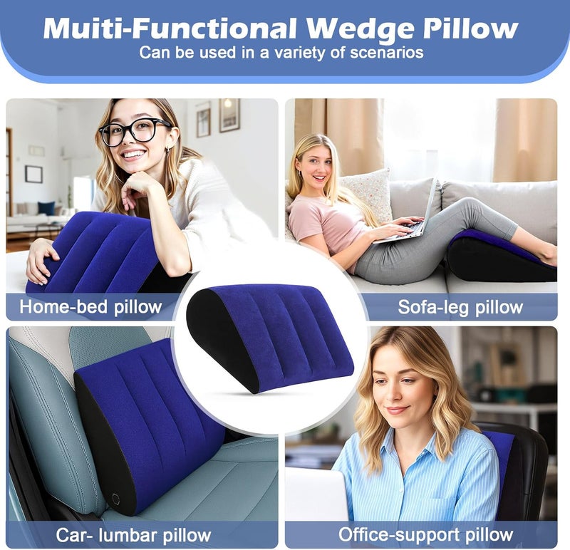 Prosixtoy Portable Inflatable Wedge Pillow for Camping - 2Pack Body Positioner Bed Wedge Pillow for Sleeping Support,18in Adjustable Traveling Cushion,Lightweight Bed Leg Elevation Partner Wedges Fast Inflation - Image 2