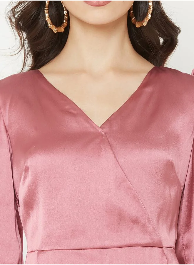 Mish Satin Wrap Front Midi Dress by Styli