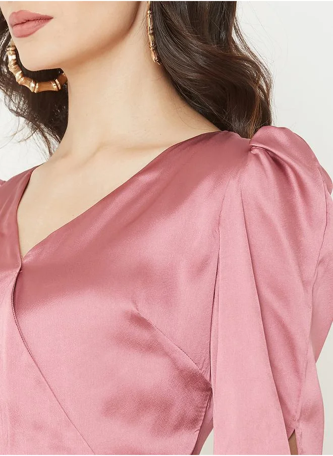 Mish Satin Wrap Front Midi Dress by Styli