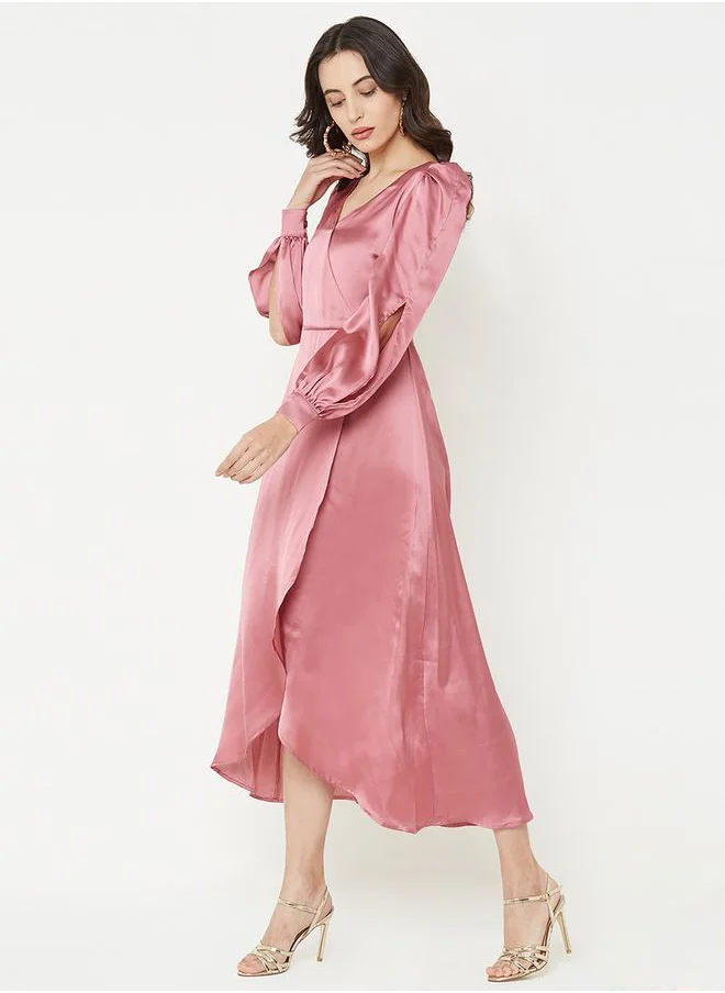 Mish Satin Wrap Front Midi Dress by Styli