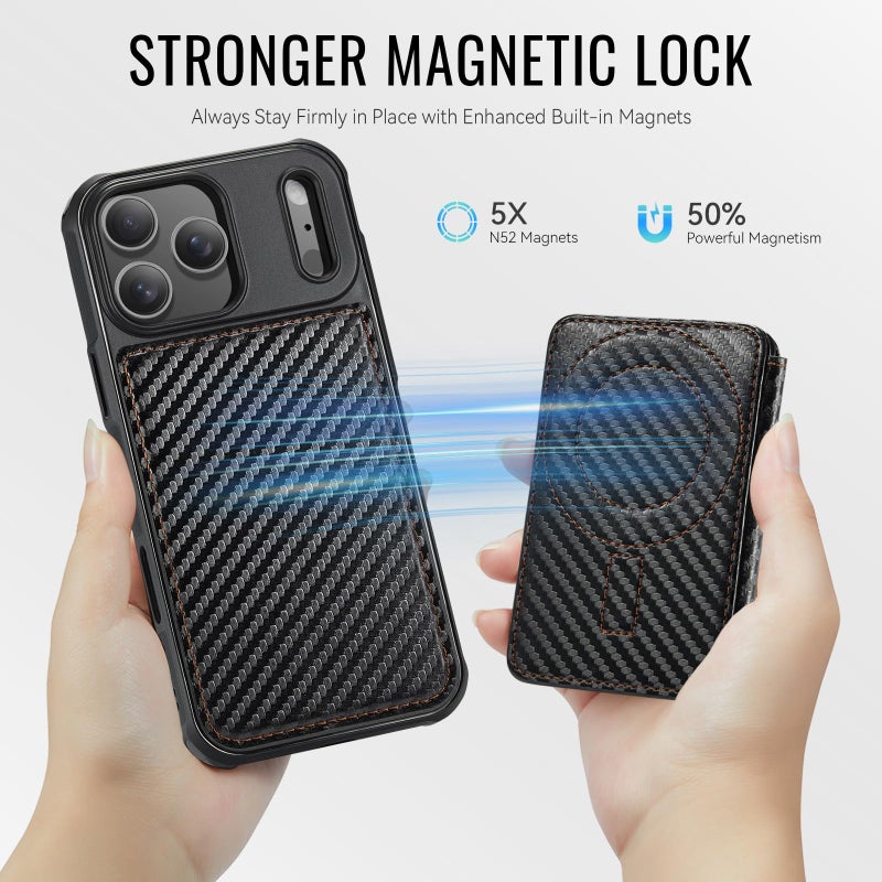 Usroom for iPhone 17 Pro Wallet Case Compatible with Magsafe, Magnetic RFID Blocking Card Holder Kickstand 2 in 1 Detachable Case for iPhone 17 Pro 6.3", Carbon Black - Image 2