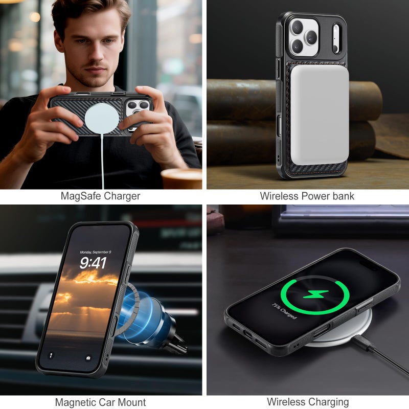 Usroom for iPhone 17 Pro Wallet Case Compatible with Magsafe, Magnetic RFID Blocking Card Holder Kickstand 2 in 1 Detachable Case for iPhone 17 Pro 6.3", Carbon Black - Image 3