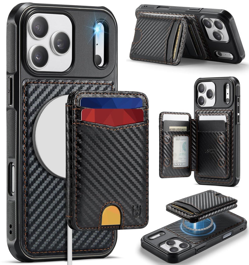 Usroom for iPhone 17 Pro Wallet Case Compatible with Magsafe, Magnetic RFID Blocking Card Holder Kickstand 2 in 1 Detachable Case for iPhone 17 Pro 6.3", Carbon Black - Image 1