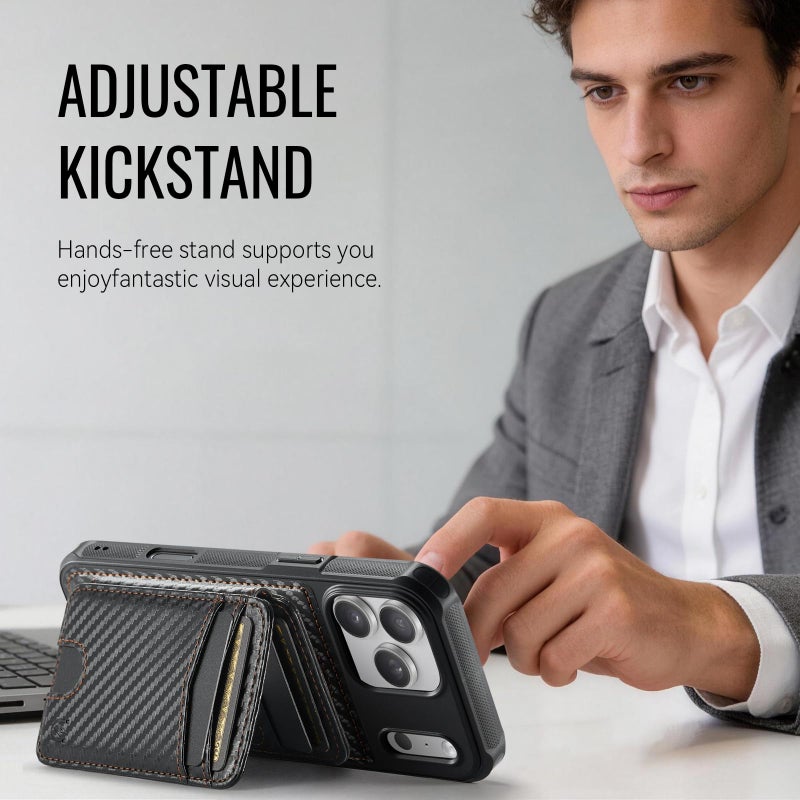 Usroom for iPhone 17 Pro Wallet Case Compatible with Magsafe, Magnetic RFID Blocking Card Holder Kickstand 2 in 1 Detachable Case for iPhone 17 Pro 6.3", Carbon Black - Image 5