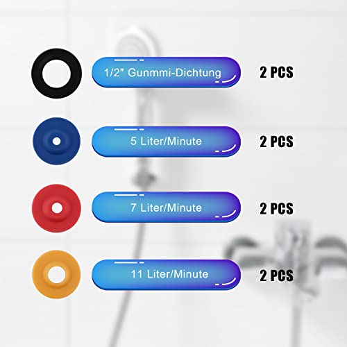 SAVITA 8pcs Water Flow Restrictor, Silicone Shower Flow Reducer Limiter in 4 Specifications Water Flow Reducer for Shower Head Handheld Showers - Image 2