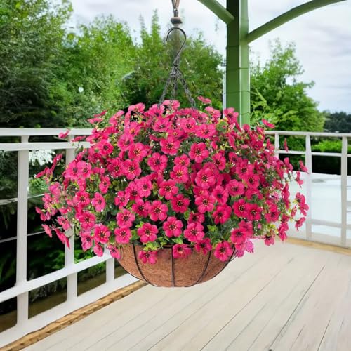 Ekhasa Nostrae Artificial Faux Hanging Plants Flowers Basket for Summer Outdoor Outside Decoration, Fake Silk UV Sun Resistant Look Real Colorful Daisy Eucalyptus for Porch Home Patio Balcony Yard - Image 2