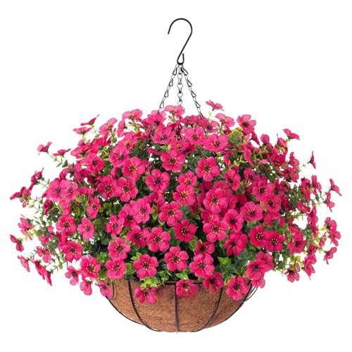Ekhasa Nostrae Artificial Faux Hanging Plants Flowers Basket for Summer Outdoor Outside Decoration, Fake Silk UV Sun Resistant Look Real Colorful Daisy Eucalyptus for Porch Home Patio Balcony Yard - Image 1
