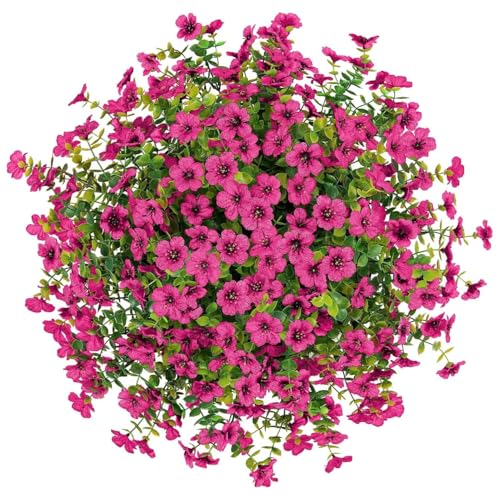 Ekhasa Nostrae Artificial Faux Hanging Plants Flowers Basket for Summer Outdoor Outside Decoration, Fake Silk UV Sun Resistant Look Real Colorful Daisy Eucalyptus for Porch Home Patio Balcony Yard - Image 5