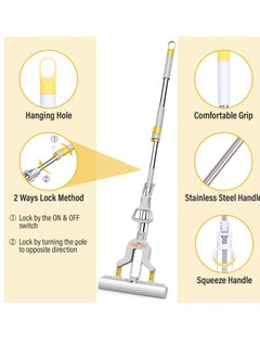 Zalcoon PVA Folding Sponge Mop 28cm, Telescopic Handle Folding Squeeze| 1 Extra Super Absorbent PVA Sponge Refill | Household Cleaning Tool |Best for Kitchen, Tiles, Multi-Surface Hard Floor (1+1)  - Image 3
