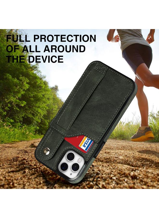 زبون جراب لهاتف iPhone 11 Pro مصنوع من جلد البولي يوريثان الحراري المقاوم للصدمات ومقاوم للصدمات مع فتحة للبطاقات وحامل لحزام المعصم - Image 5