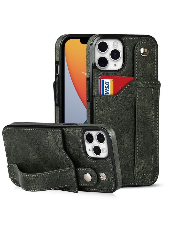 زبون جراب لهاتف iPhone 11 Pro مصنوع من جلد البولي يوريثان الحراري المقاوم للصدمات ومقاوم للصدمات مع فتحة للبطاقات وحامل لحزام المعصم - Image 1