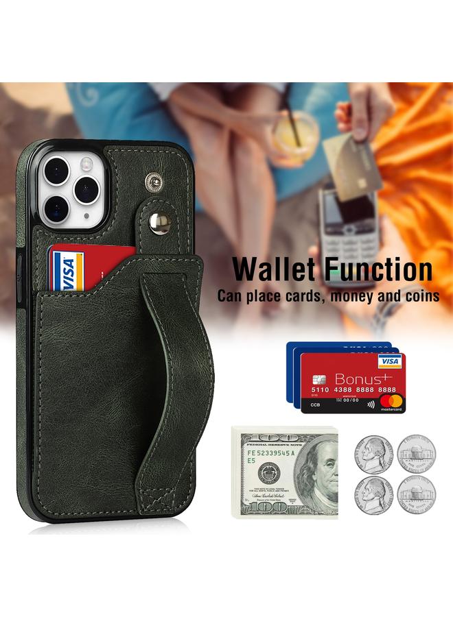 زبون جراب لهاتف iPhone 11 Pro مصنوع من جلد البولي يوريثان الحراري المقاوم للصدمات ومقاوم للصدمات مع فتحة للبطاقات وحامل لحزام المعصم - Image 3