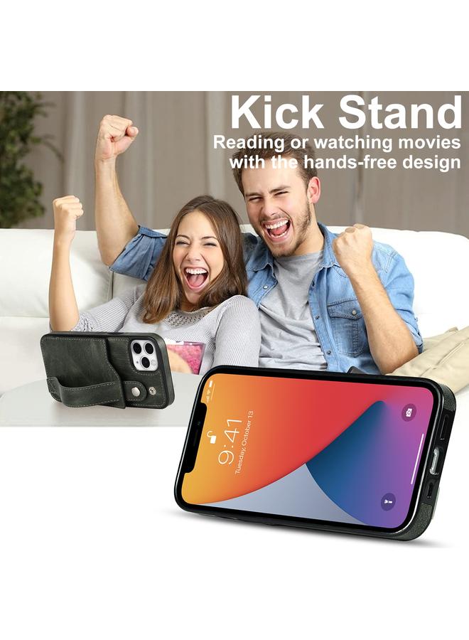 زبون جراب لهاتف iPhone 11 Pro مصنوع من جلد البولي يوريثان الحراري المقاوم للصدمات ومقاوم للصدمات مع فتحة للبطاقات وحامل لحزام المعصم - Image 4