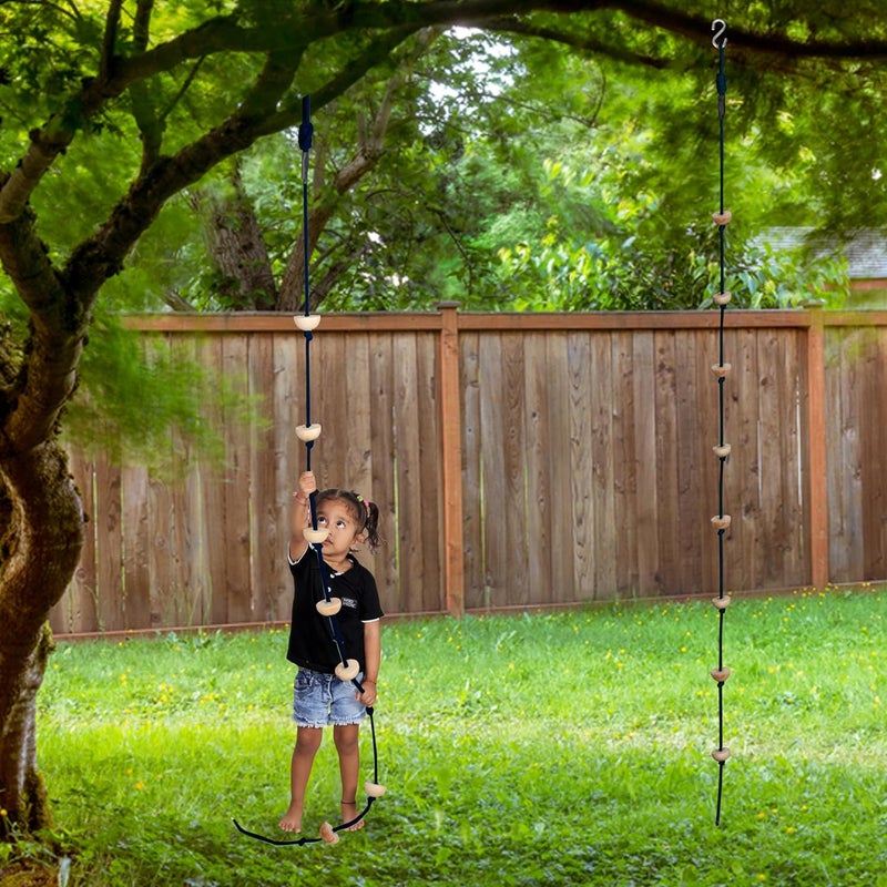 BOFFLE 8 Ft Kids Climbing Rope with 7 Wooden Knots Rope for Tree Houses and Climbing Frames, Swing Set | Backyard Outdoor Play (Navy Blue) - Image 5