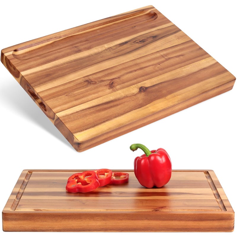 Acacia Wood Cutting Board 17x13x15in and Wooden Butcher Block Chopping Board  Reversible Multipurpose For Meat Cheese Board Vegetables Breadwith Juice Groove Cracker Holder  Inner Handles
